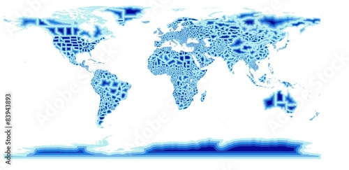 Weltkarte mit blauen Flächen