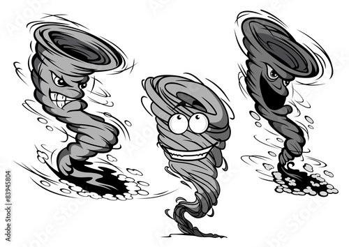 Furious cartoon tornado and hurricane characters