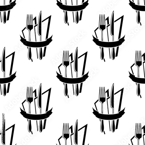 Seamless pattern of forks and knives photo