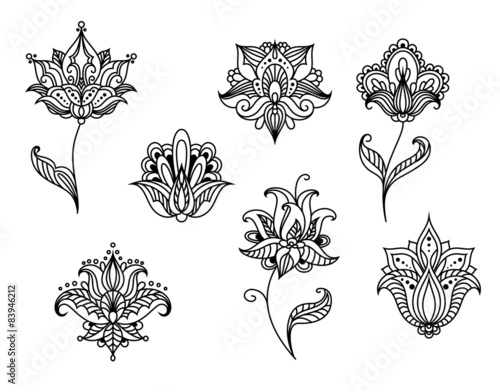 Fototapeta Naklejka Na Ścianę i Meble -  Persian paisley flowers and blossoms