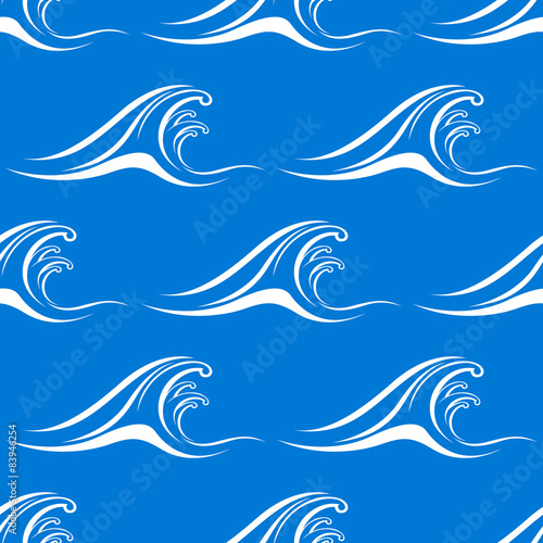 Cartoon white ocean waves seamless pattern