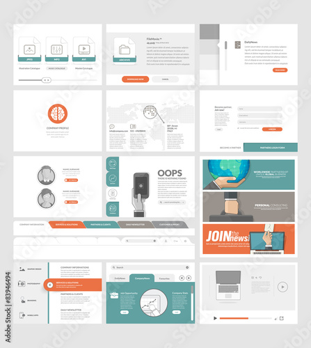 website template elements for business with icons and banners