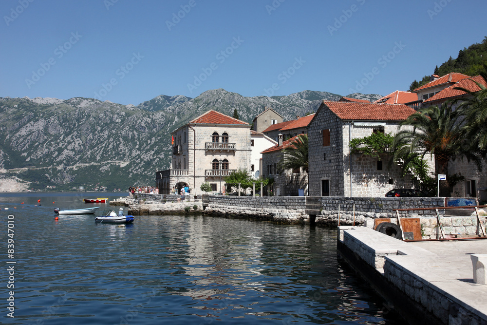 View on seafront in Perast, Montenegro