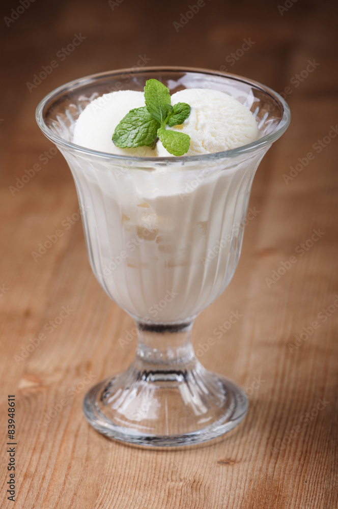 Ice cream in the glass on the table Ice cream in the glass on the table