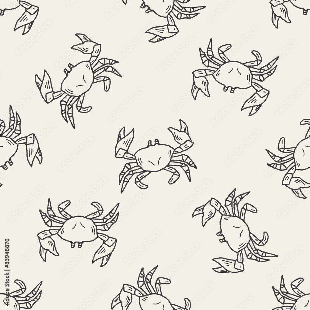 Naklejka premium Crab doodle seamless pattern background