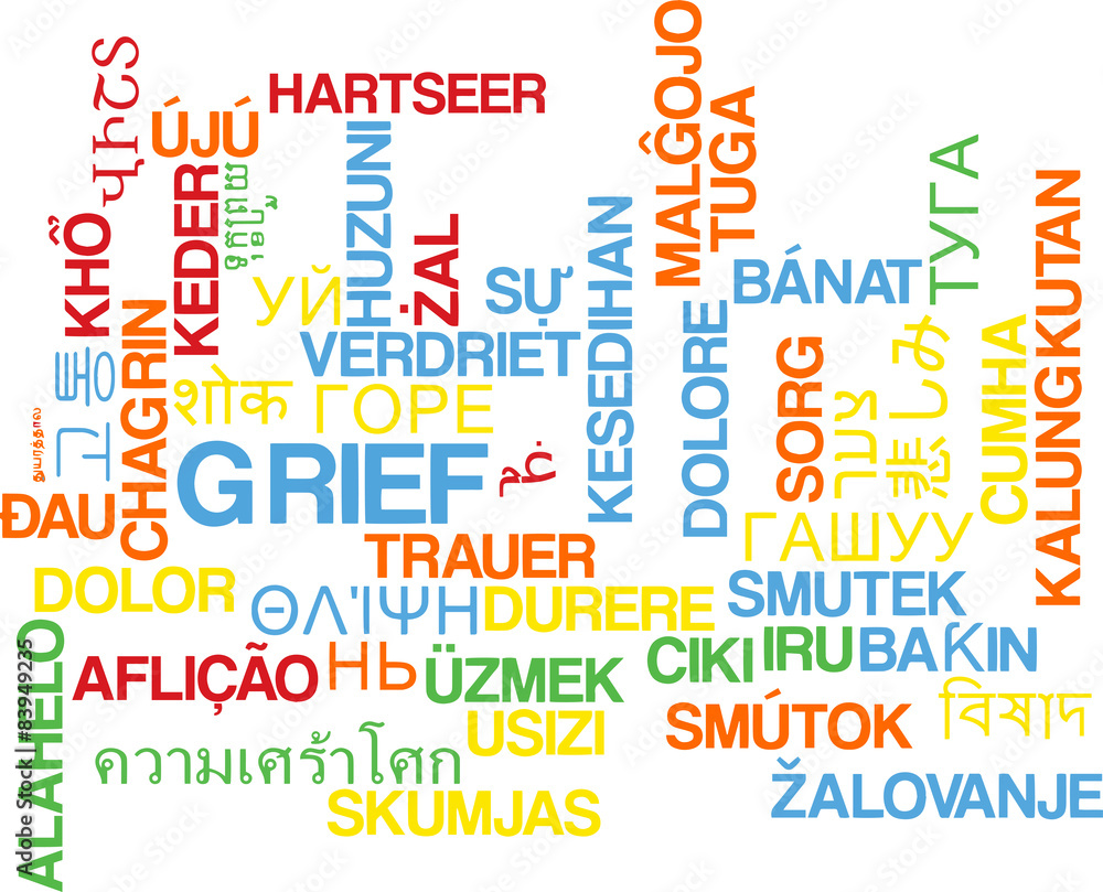 Grief multilanguage wordcloud background concept