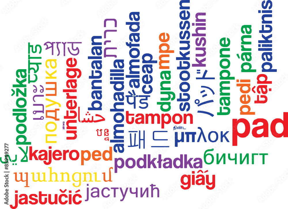 Pad multilanguage wordcloud background concept