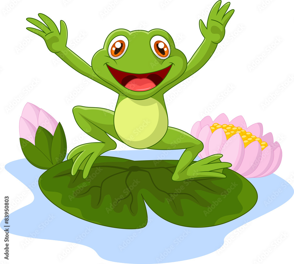Naklejka premium Cartoon frog waving