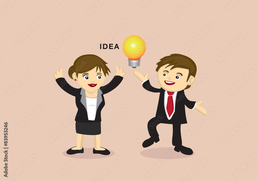 Businessman and Businesswoman with An Idea Vector Cartoon Businessman and Businesswoman with An Idea Vector Cartoon