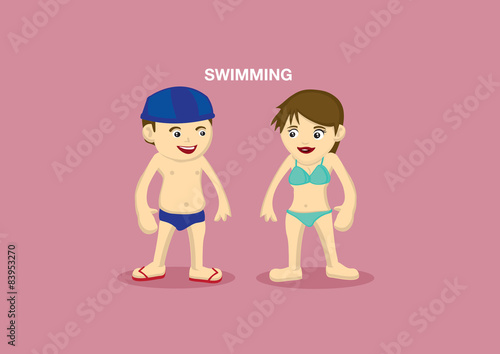 Swimmers Vector Cartoon Illustration