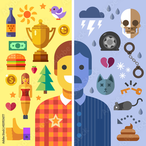 God and evil in man, good and bad mood
