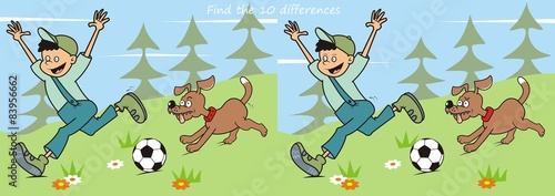 game, find ten differences, boy and dog