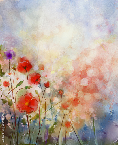 Watercolor painting spring floral background