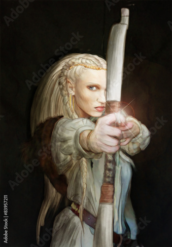 Elfa cacciatrice con arco, elf huntress with bow