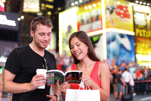 People in New York - happy couple on Times Square