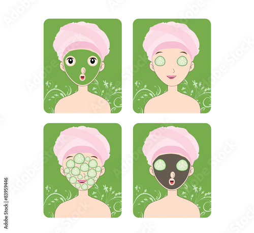Woman with facial mask and cosmetics