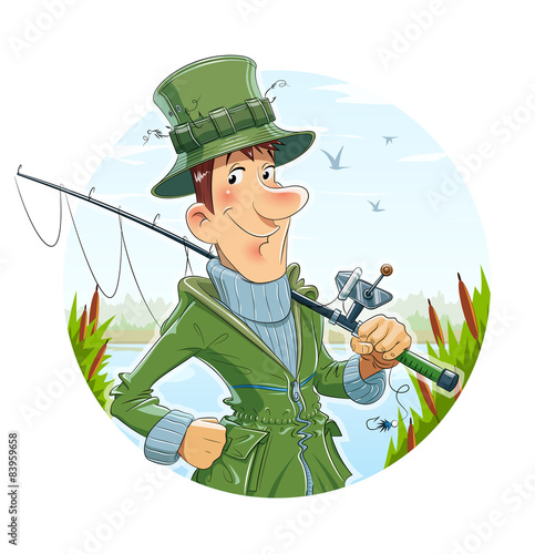 Fisherman with rod. Fishing. Eps10 vector illustration.