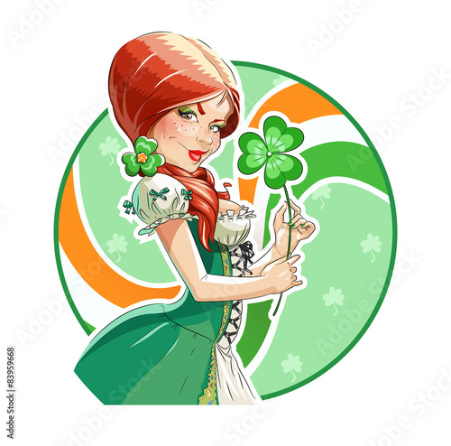 Beautiful girl with shamrock for saint Patricks day. Eps10
