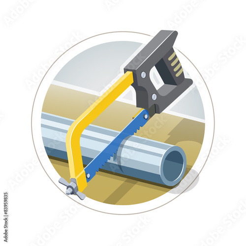 Hacksaw cut metallic pipe. Eps10 vector illustration. Isolated
