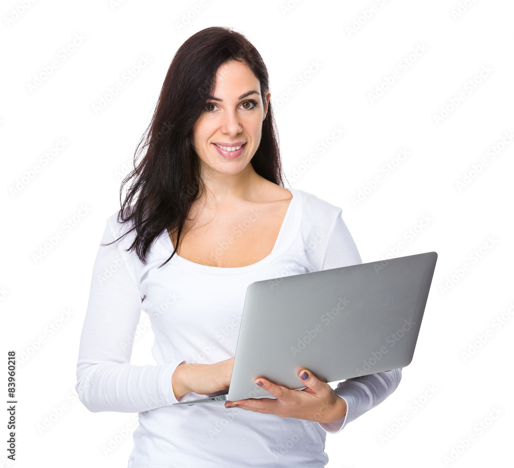 Pretty woman use of the notebook computer Pretty woman use of the notebook computer