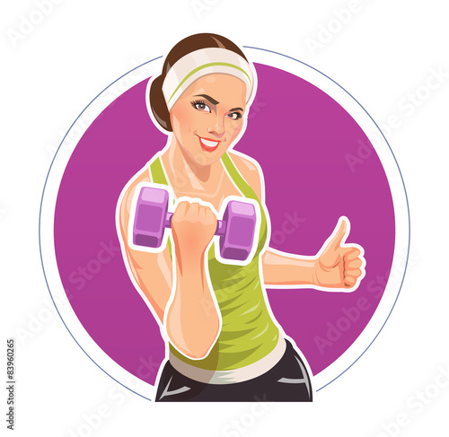 Girl with dumbbells for fitness. Eps10 vector illustration.