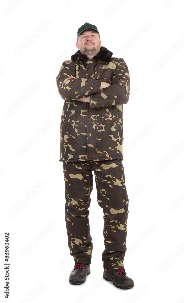 Worker in Camouflage winter jacket.