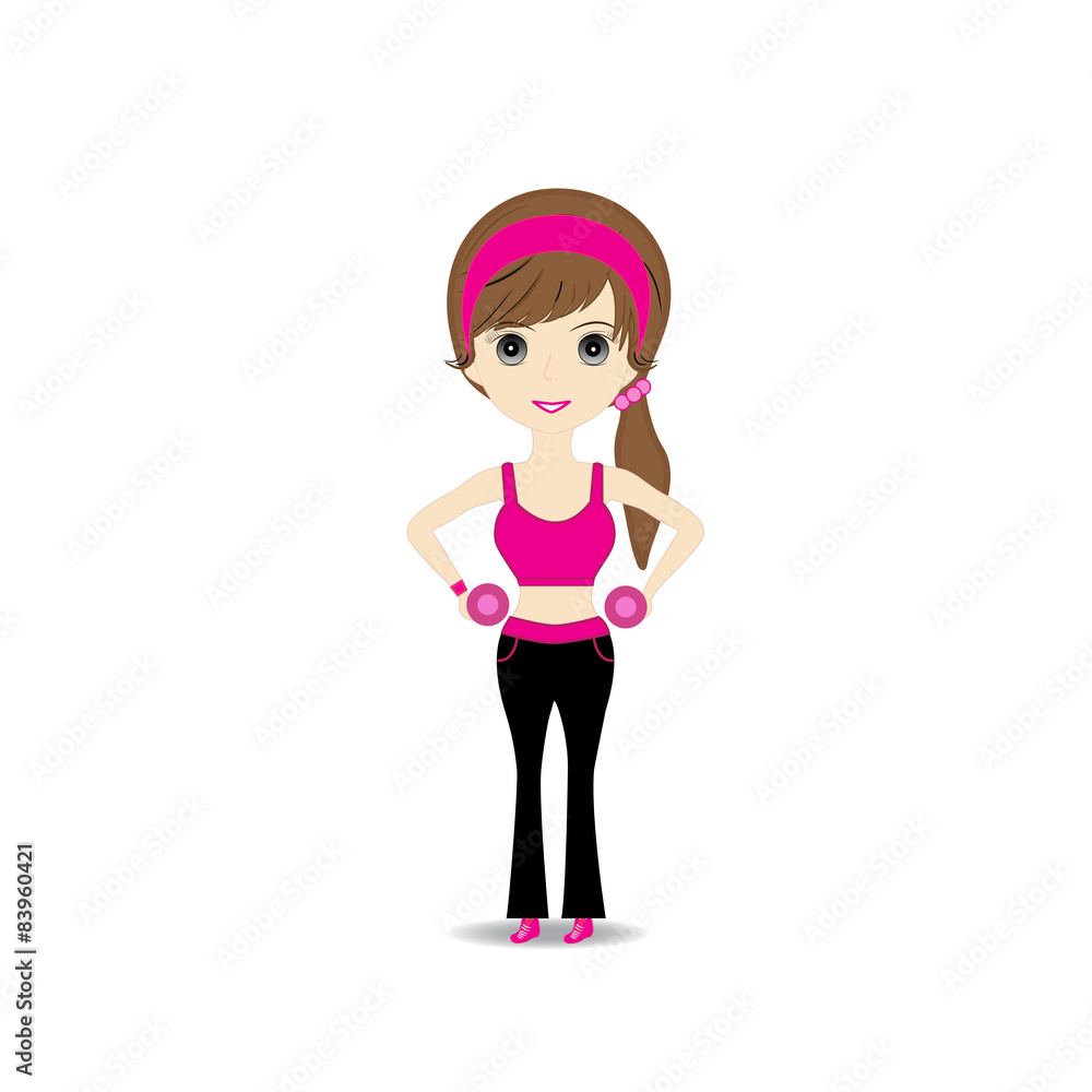 Woman exercising in sport outfit holding dumbbell smiling Woman exercising in sport outfit holding dumbbell smiling