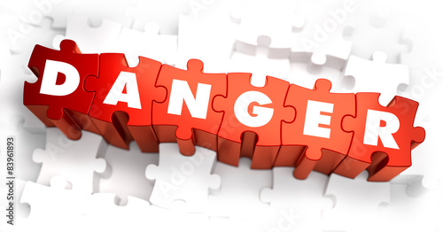Принти на полотні Danger - White Word on Red Puzzles.