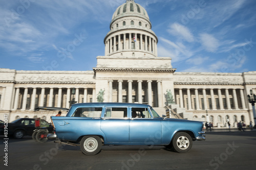 Havana Cuba Capitolio Building with Vintage Car © lazyllama