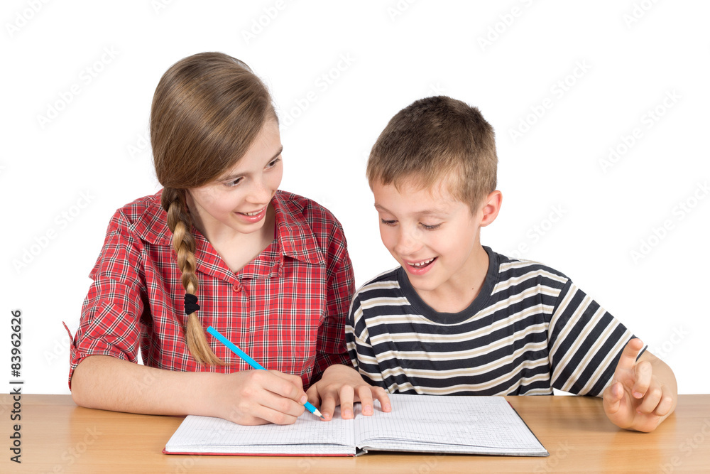 Brother and Sister Solving Math Problems Together Isolated Brother and Sister Solving Math Problems Together Isolated