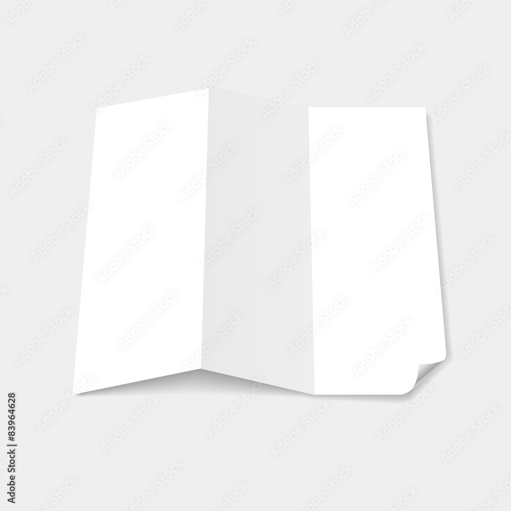 Blank white tri fold brochure template with page curl Blank white tri fold brochure template with page curl