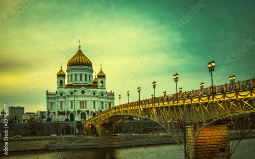Retro style image of The Cathedral of Christ the Saviour in Mosc photo