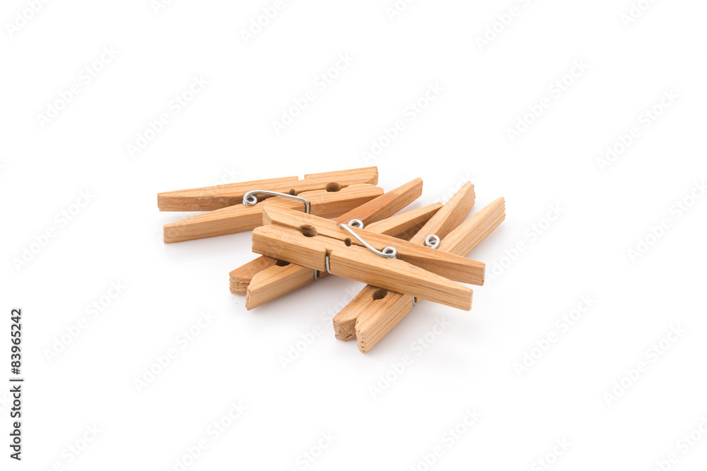 Wooden Cloth Pegs, Isolated on White Background