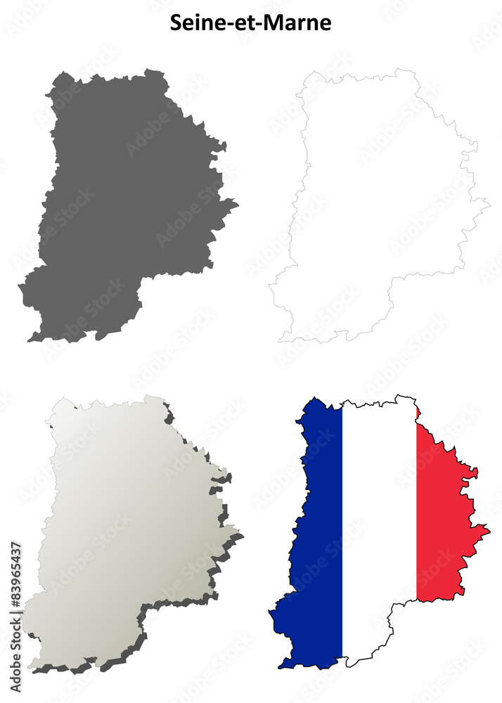 Naklejka premium Seine-et-Marne (Ile-de-France) outline map set
