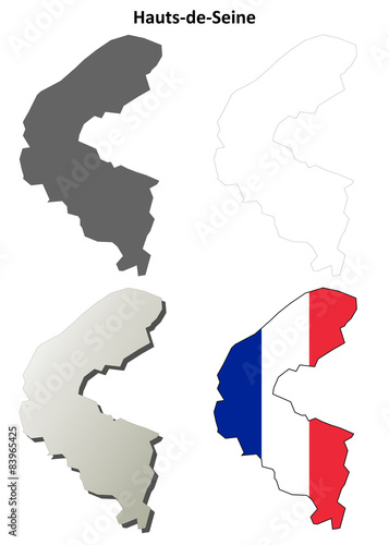 Hauts-de-Seine (Ile-de-France) outline map set