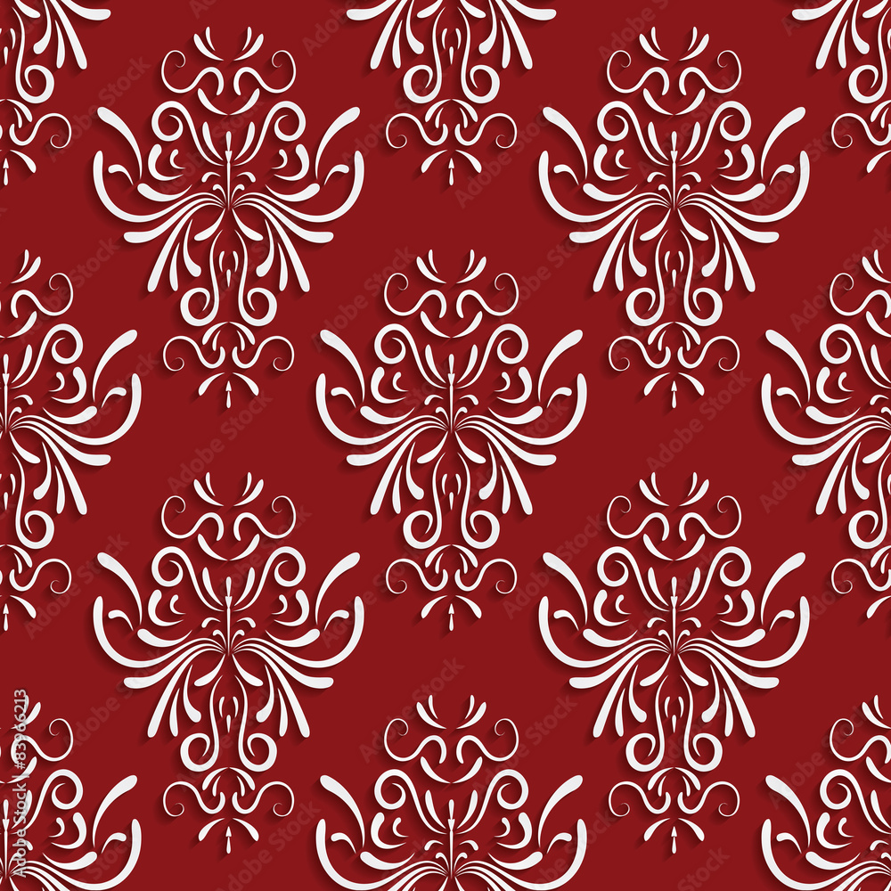Red Seamless Background with 3d Floral Pattern Red Seamless Background with 3d Floral Pattern