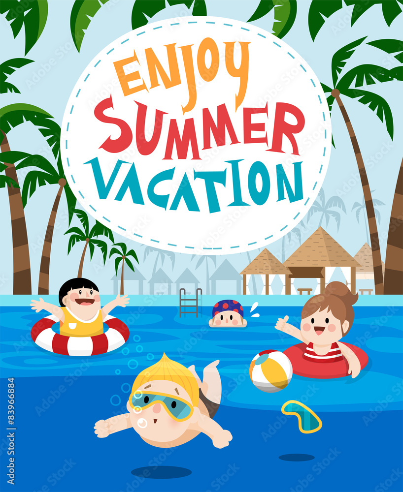 Children enjoying a summer vacation on beach Vector Image