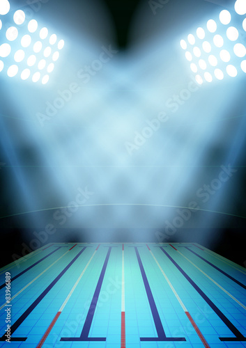 Background for posters night swimming pool in the spotlight. 