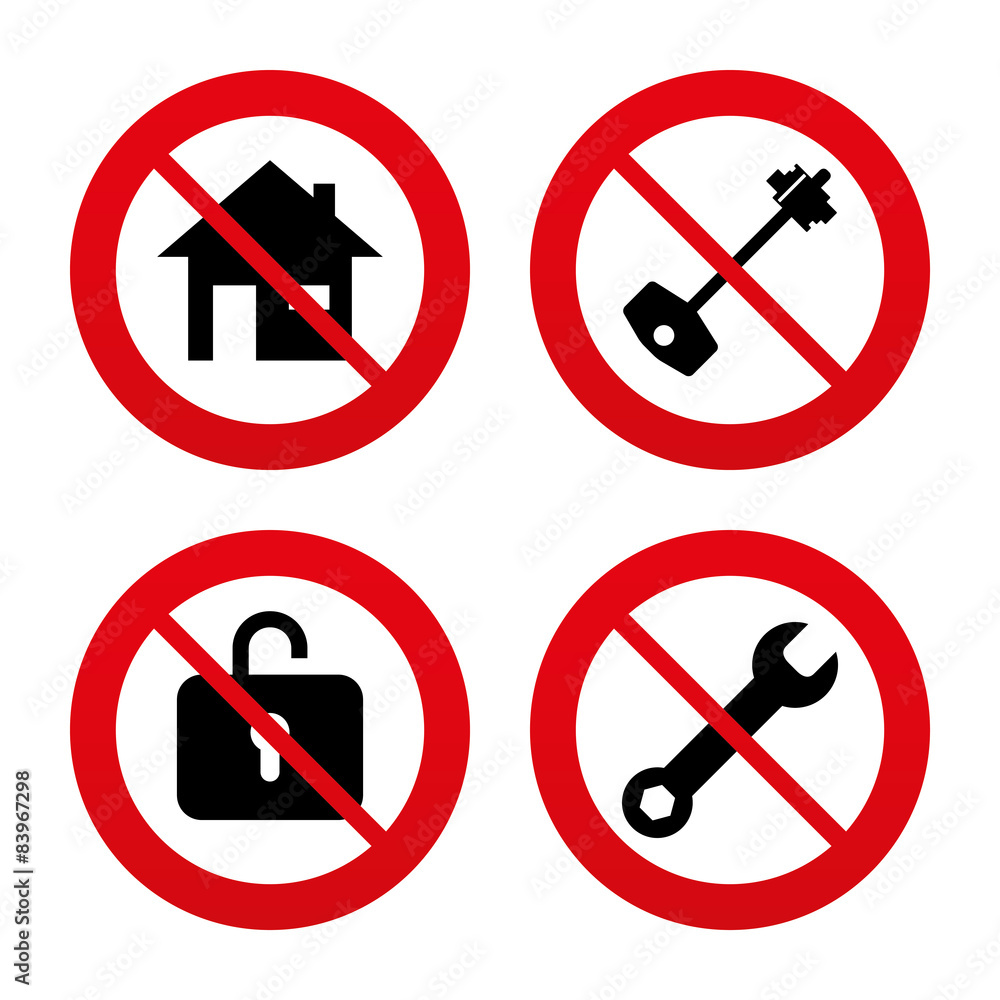 Home key icon. Wrench service tool symbol. Home key icon. Wrench service tool symbol.