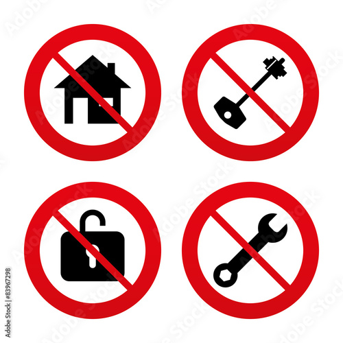 Home key icon. Wrench service tool symbol.