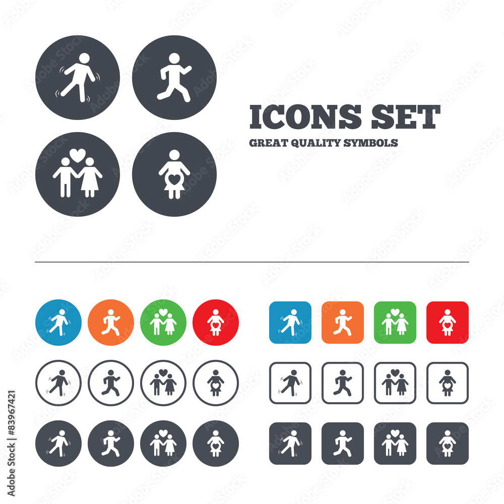 Women pregnancy icon. Human running symbol. Women pregnancy icon. Human running symbol.