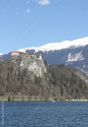 ancient castle on the hill near the Lake BLED in Slovenia photo