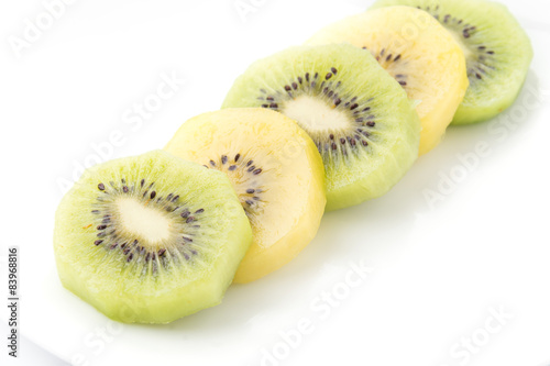 Kiwi and Golden Kiwi fruit isolated on white background