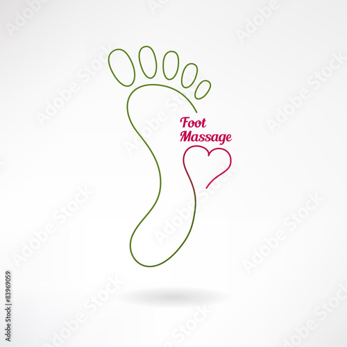Massage sign and foot logo with heart. Vector