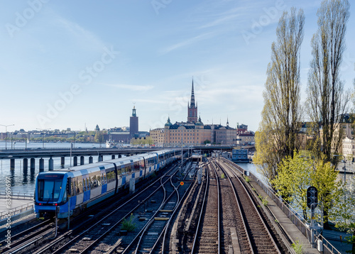 Tunnelbana på väg över bron mot Gamla Stan i Stockholm photo