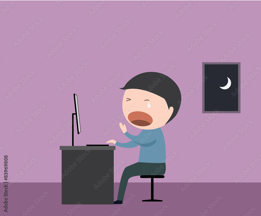 employee working late at night vector