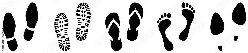 Set: Schuhabdrücke, Business, Profil, FlipFlop, barfuß, Highheel Set: Schuhabdrücke, Business, Profil, FlipFlop, barfuß, Highheel