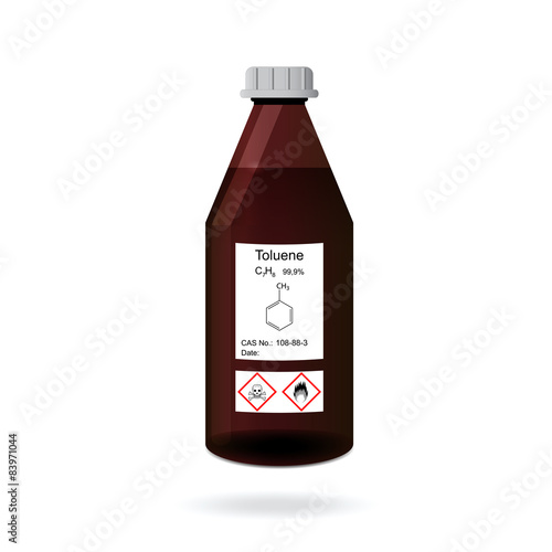 Bottle with chemical toxic and flammable solvent - toluene