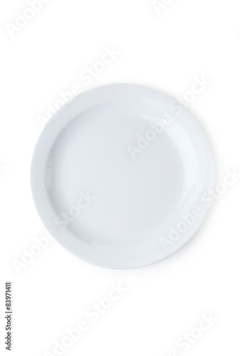 Empty white plate isolated on white