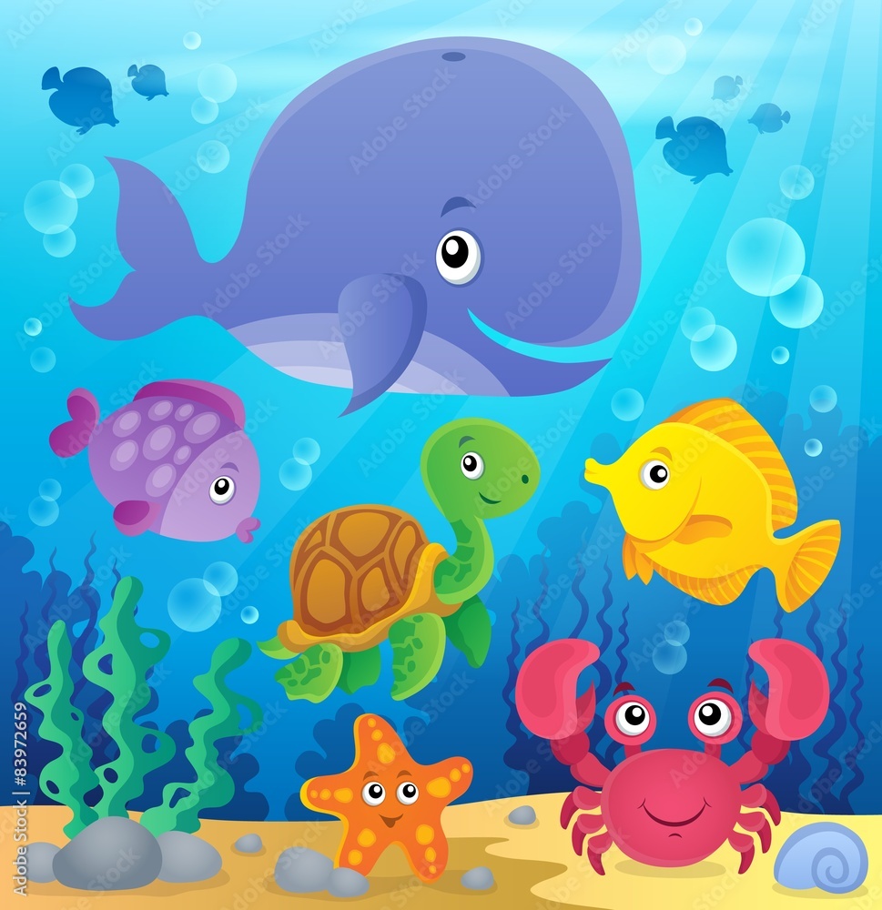 Fototapeta premium Underwater ocean fauna theme 7